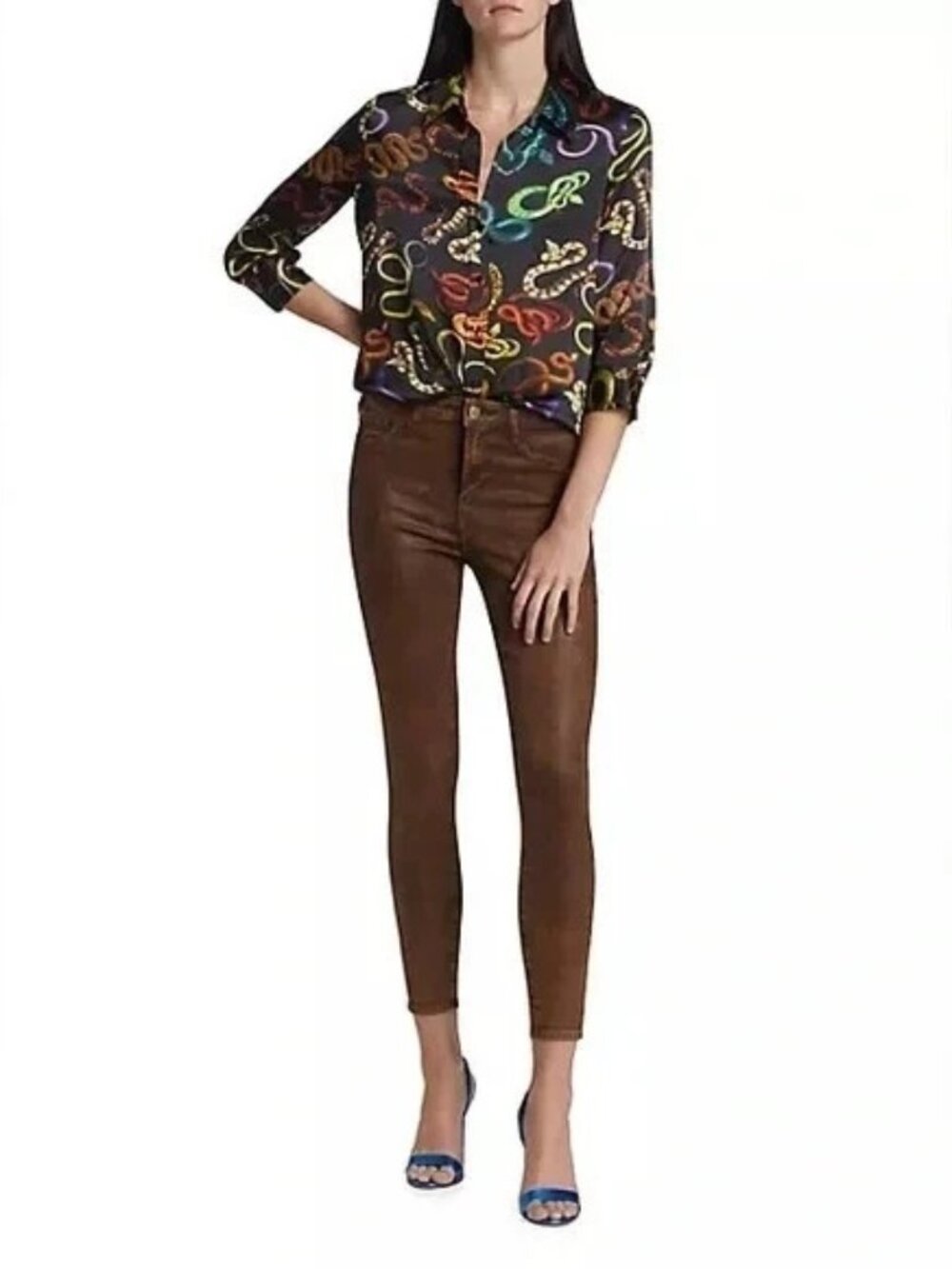 New L'AGENCE MARGOT High Rise Skinny Stretch Crop Jeans Cocoa Mineral Coated 25
